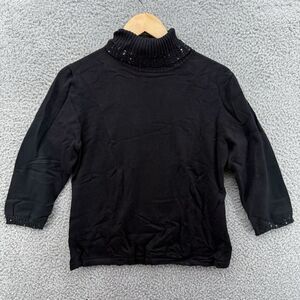 Chevalier Marilyn Women's L Black Pullover Sweater Beaded Turtleneck Long Sleeve